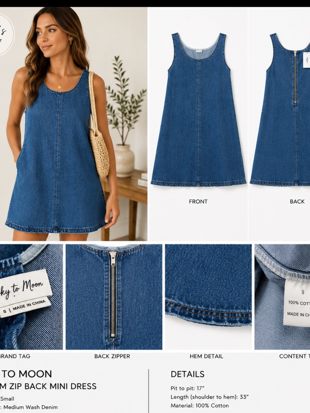 Sky to Moon Denim Mini Dress in Medium Blue